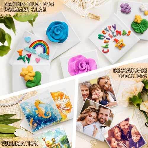 24 Pieces Ceramic Tiles for Crafts, GOH DODD Glossy Coasters White Glazed Blanks with Cork for Sublimation DIY Crafts Alcohol Ink Painting Home Kitchen Decor, 4.25 Inch, Square - Thumbnail 5