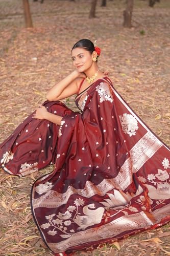 Image of SGF11 Women's Kanjivaram Pure Soft Silk Saree With Unstitched Blouse Piece