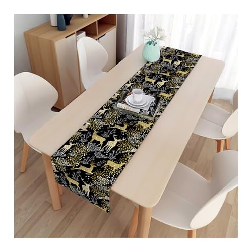 Camino de mesa de granja, caminos para mesas de boda, tema de Navidad, negro, dorado, moderno, rústico, decoración del hogar para fiestas, 13 x 59 pulgadas