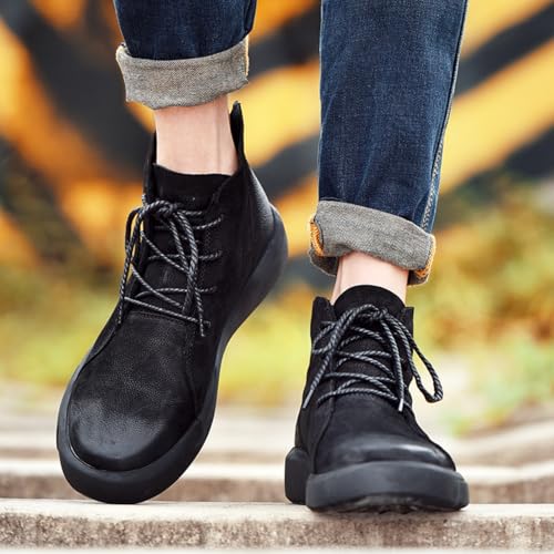 Mens Mid-Top Lace-Up Leather Chukka Ankle Boots Casual Comfortable Round Toe Non-Slip Shoes for Walking Outdoor Hiking2