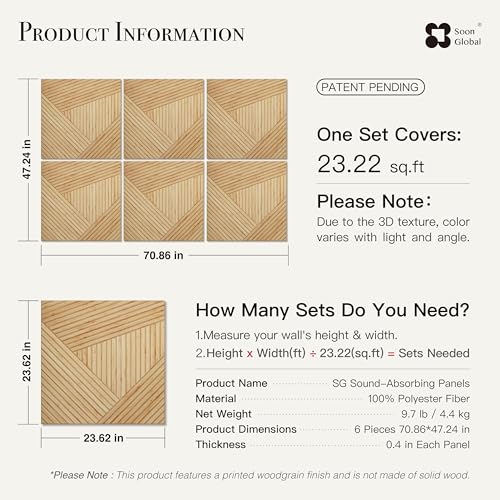 Image of Soon Global Acoustical Wall Panels, 6-Piece 23.62 X 23.62 Inches Art Acoustic Panels, Decorative Acoustic Panels, Acoustic Wall Panels, Sound Absorbing Wall Art, Timber Spiral