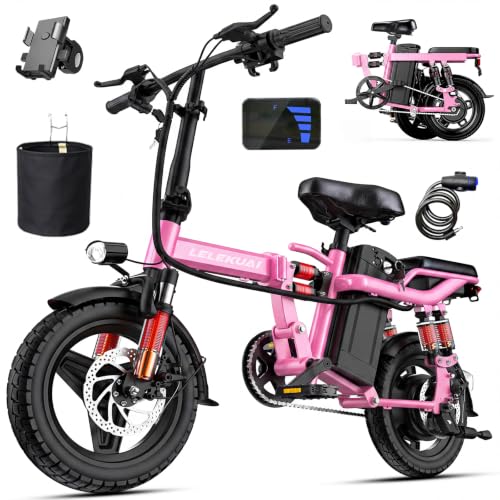LELEKUAI Electric Bike for Adults and Teens, 520W-1200W Motor, 20-28MPH, 32 Miles Range, 48V 10Ah Battery, 3-Level Pedal Assist, 14" Foldable Mini Electric Bicycle, UL 2849 Certified image 6