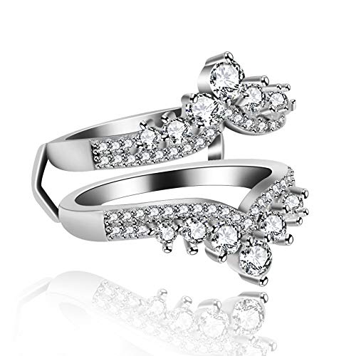 Uloveido Simulated Diamond Princess Crown Ring Wraps and Enhancers Wedding Engagement Rings Guard Enhancer3