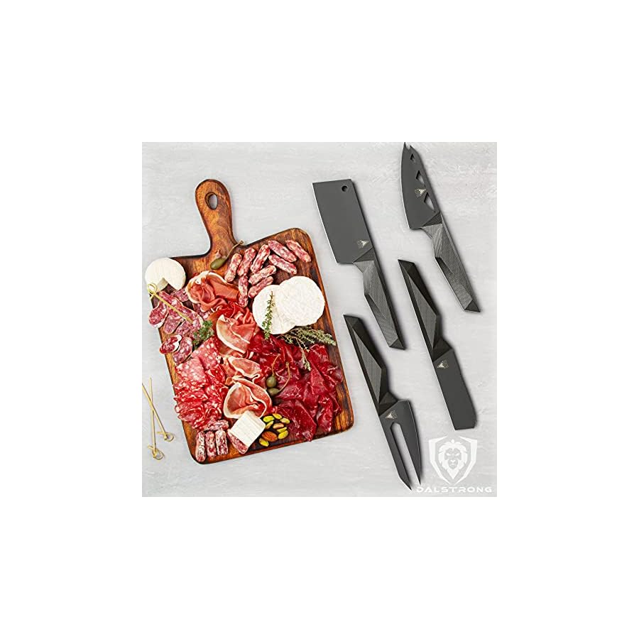 DALSTRONG-Cheese-Knife-Set-4-Piece-Shadow-Black-Series-Black-Titanium-Nitride-Coated-High-Carbon-7CR17MOV-X-Vacuum-Treated-Steel-Sheath-NSF-Certified DALSTRONG Cheese Knife Set - 4-Piece - Shadow Black Series - Black Titanium Nitride Coated - High Carbon - 7CR17MOV-X Vacuum Treated Steel Cheese Knives Set - Sheath - Soft Hard Cheese - NSF Certified