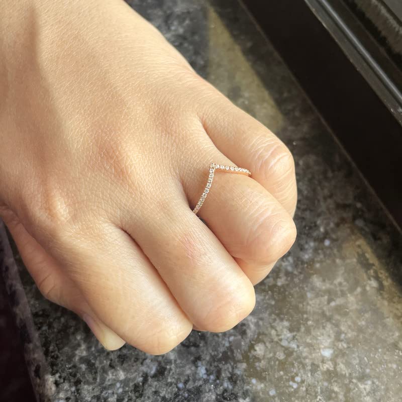 Miniatura 5 de Diamond Wedding Band For Women, 14K White Gold Finish V Shape Diamond Wedding Ring, Chevron Stackable Diamond Band