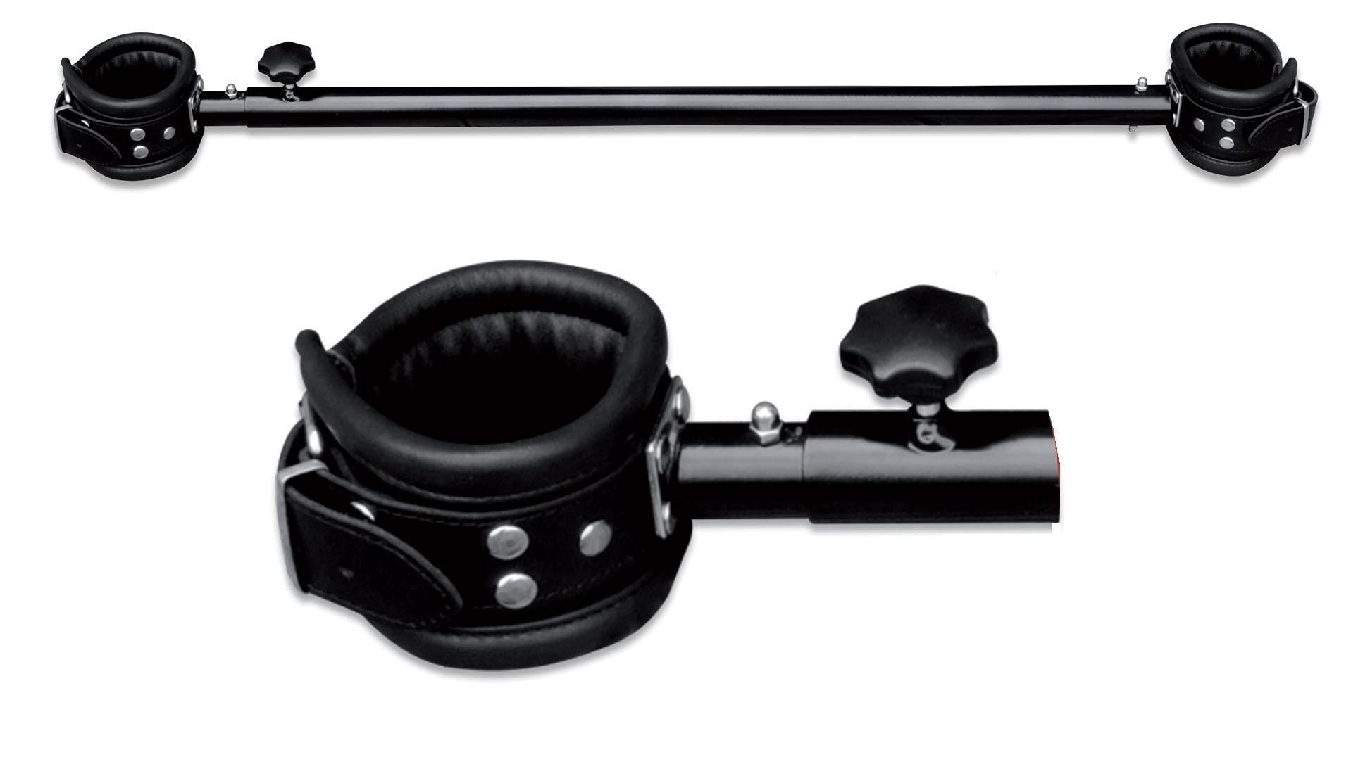 BDSM Profi Metall Spreizstange mit Bondage Leder Fußfesseln, schwarz