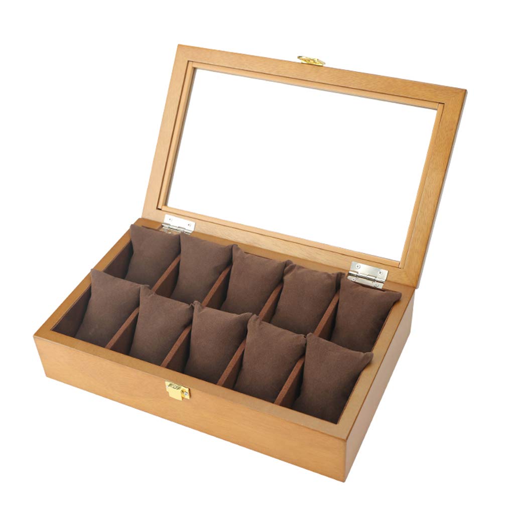 ANVLOJRIH 10 Grid Watch Jewelry Display Storage Box Organizers Display Boxes with Pillows Holders Display Case,Lockable Metal Buckle for Men/Women