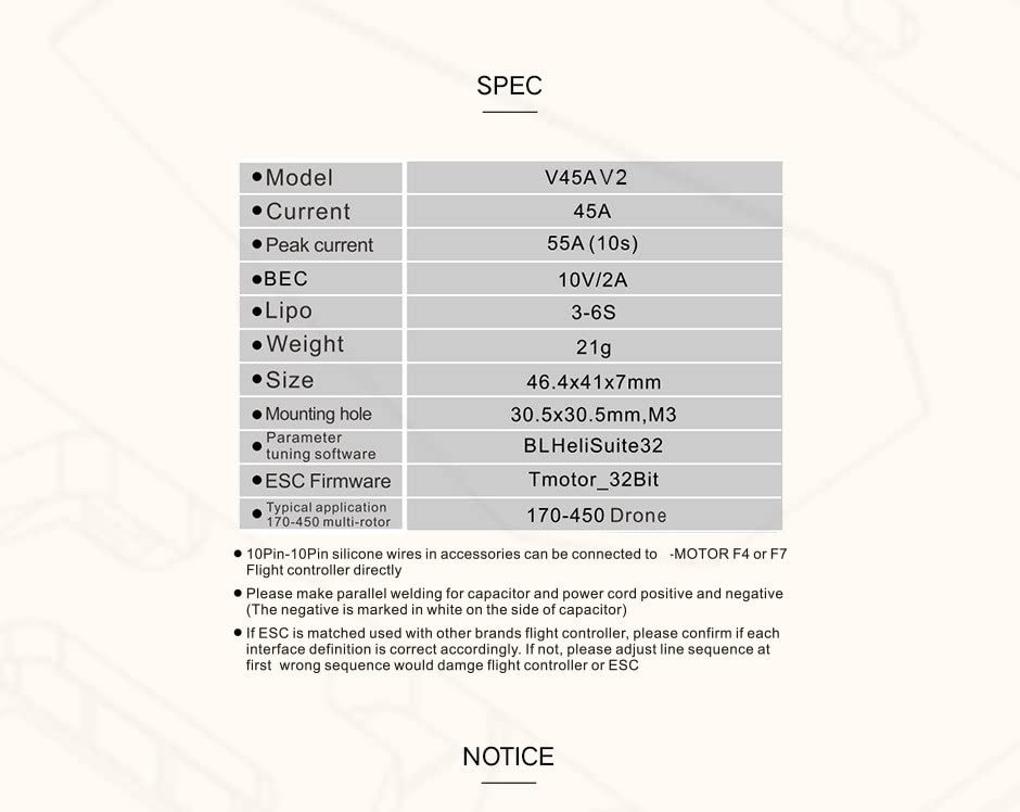 Connection diagram for T-motor V45A V2 ESC