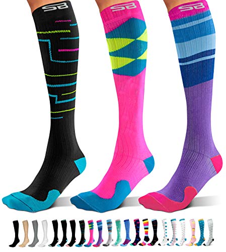 SB SOX 3-Pair Compression Socks for Women & Men (15-20mmHg) – Womens Compression Socks All Day Wear!