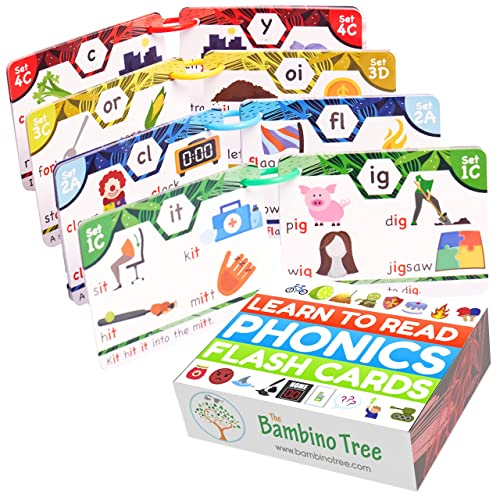 Phonics Flash Cards - Learn to Read in 20 Phonic Stages - Digraphs CVC Blends Long Vowel Sounds - Phonics Games for Kids ages 4-8 kindergarten first second grade homeschool educational study activity