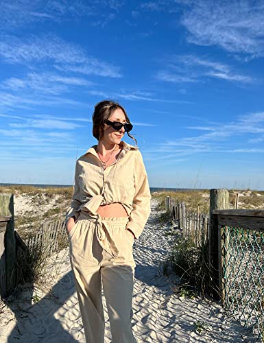 Zeagoo Womens Coordinated Outfit 2 Piece Lounge Tracksuit Sets Cotton Linen High Low Shirt And Drawstring Casual Shorts Set, Light Khaki, Small #TOP3
