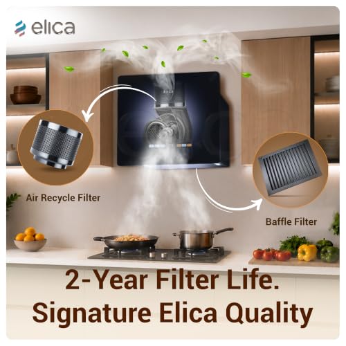Image of Elica Kitty Plug N Play BLDC 60cm 1600 m3 /hr Ductless Autoclean Kitchen Chimney| Baffle + Air Recycle Filter| 15Yr Motor + 2yr Filter Warr|3-way Suction| 43dB| 9 Speed RPM Display| Touch+Motion Sensor