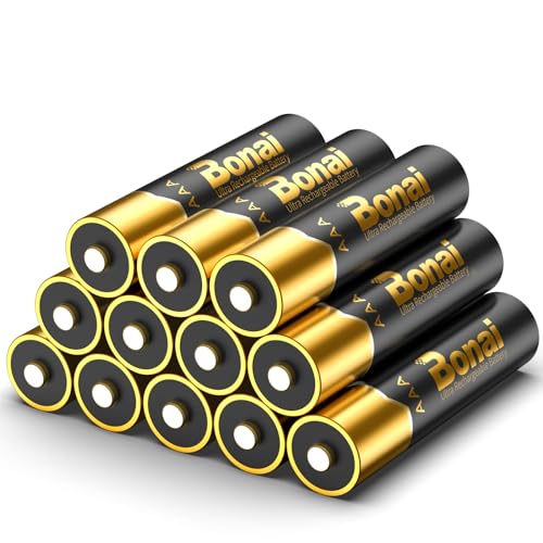 Pilas Recargables AAA, BONAI Alta Capacidad 1100mAh Ni-MH, Gold 1.2V 1200 Ciclos de AAA Pilas Recargable, Baja Autodescarga para Equipos Domésticos(12 Piezas)