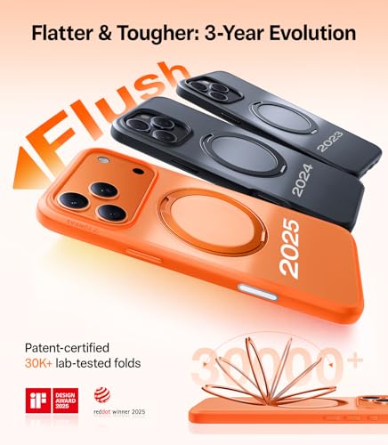 Image of TORRAS Upgraded 360 Magnetic Stand for iPhone 17 Pro Max Case Neon Orange