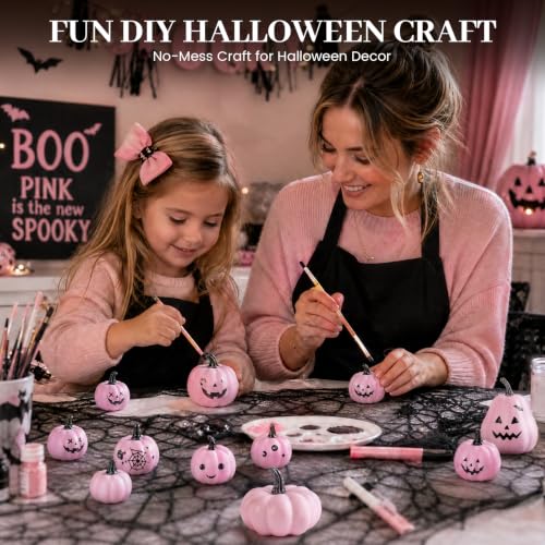 Image of DomeStar 18 PCS Assorted Pink Foam Pumpkins for Decoration, Pink Pumpkins | Baby Shower Decorations Wedding, & Thanksgiving Farmhouse Table Centerpieces