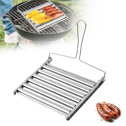 swertoy Hot Dog Roller for Grill, Hot Dog Roller Grill, Hotdog Roller Stainless Steel Sausage Roller Rack with Handle, Hot Dog Griller Roller for Outdoor Camping BBQ (1, Medium)