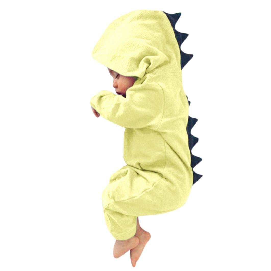 FineserNewborn Infant Baby Boy Girl Cartoon Dinosaur Pattern Hooded Romper Jumpsuit Outfits Clothes
