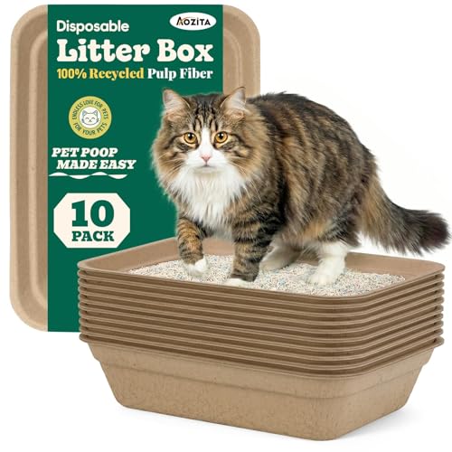 10 Count - Disposable Litter Box for Kitty Cats Thick & Leak-Proof Eco-Friendly Travel & Home Litter Pan No-Scrub for Cats