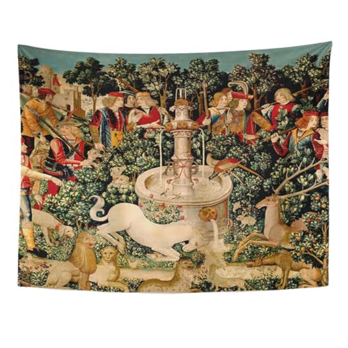 Semtomn Tapiz para colgar en la pared, diseño de unicornio con mosca doodlefly y unicornio, diseño medieval de criaturas míticas, 152 x 203 cm, decoración del hogar, colchón, mantel, cortina