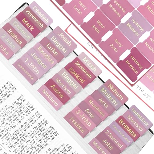 Bible Tabs, 75 Tabs, Laminated Bible Index Tabs for Women and Men, Bible Book Tabs for Easy Navigation, Large Print Easy to Read(Gold Foil Pink)
