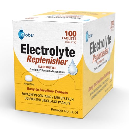 Globe Electrolyte Replacement Tablets for Rehydration, Exercise Recovery, Youth & Adult Athletes, Hiking, Camping, & Sports Recovery and More… 50 Packets of 2 Tablets Each, 100 Count
