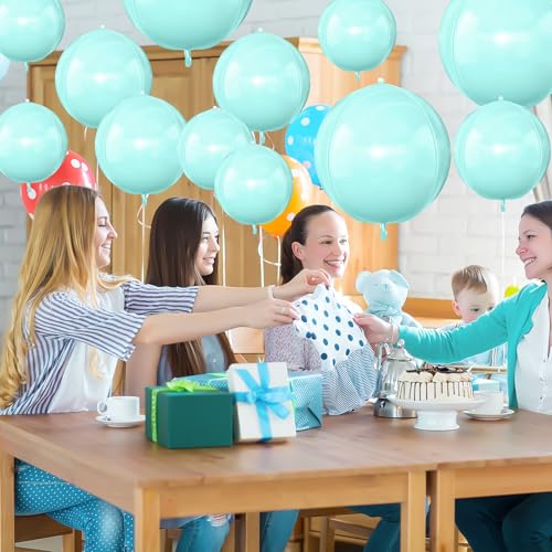 Image of 12PCS Teal Blue Round Foil Balloons 22 inch 15 inch 10 inch Large Mylar Balloons