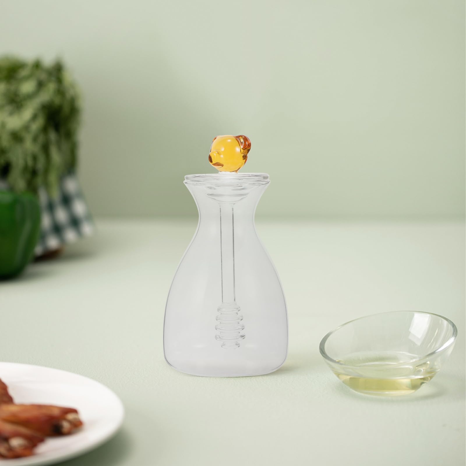 BESPORTBLE Tarro De Miel De Vidrio Transparente Grande Con Cucharón Integrado y Tapa Hermética, Recipiente Para Miel Casera, Uso En Cocina, Frasco Para Desayuno y Repostería