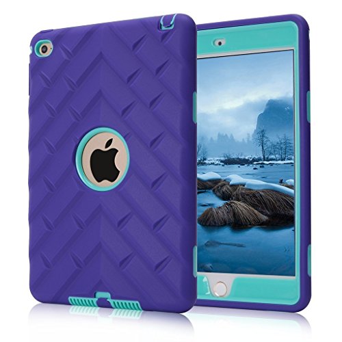 iPad Mini 4 Case, iPad A1538/A1550 Case, Hocase Rugged Shockproof Anti-Slip Hybrid Hard Shell+Silicone Rubber Bumper Protective Case for Apple iPad Mini 4th Generation 2015 - Purple/Teal