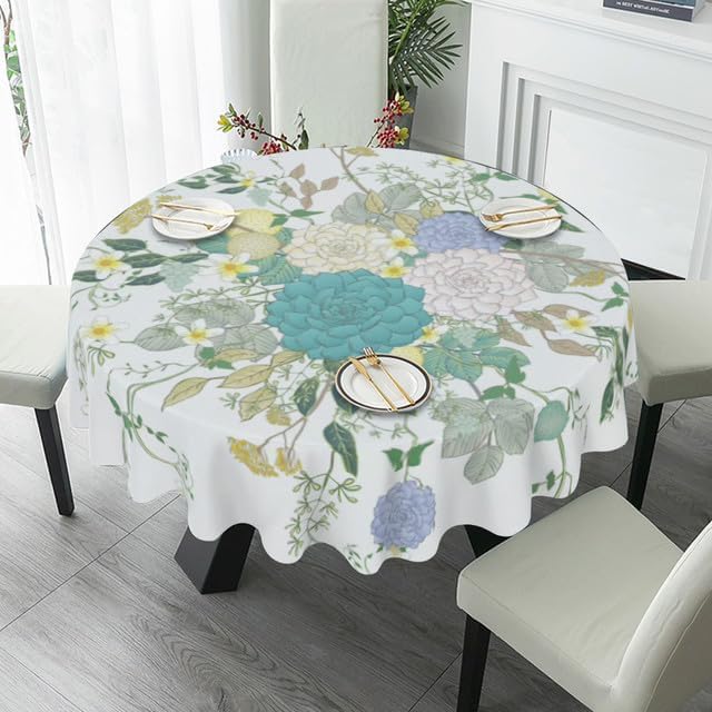 Miniatura 4 de Bidesign Mantel floral de primavera redondo de 60 pulgadas, diseño de mariposas rúticas, tela impermeable, manteles decorativos para vacaciones,