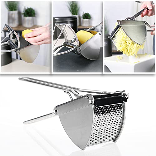Foto von com-four® Kartoffelpresse aus rostfreiem Edelstahl, spülmaschinengeeignet - Spätzlepresse - Spaghettieispresse - Kartoffelstampfer