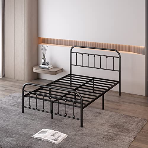 Image of Classic Black Carbon Steel Bed Frame - Structurally Stable Thicken and Bold Metal Bed Frame with Headboard, Strength Bearing Platform Bed Frame Suitable for Bedrooms, Hotel and Resort