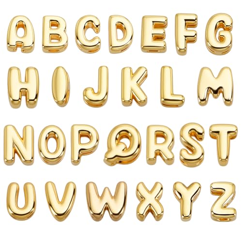 AHANDMAKER 26 Pcs 18K Real Gold Plated Mini Letter Charms 6~7mm Small Brass Alphabet Beads A-Z Initial Charms Personalized Spacer Beads for DIY Craft Necklace Bracelet Keychains Jewelry Making for Women