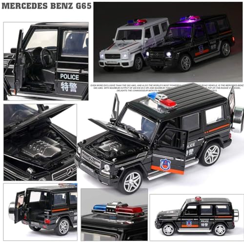 Image of 1:32 Scale Mercedes AMG G65 Police Toy Car | Metal Pullback Diecast Car for Kids with Openable Doors, Sound, Light Effects Toy for Car Enthusiasts (Color As Per Available), Black