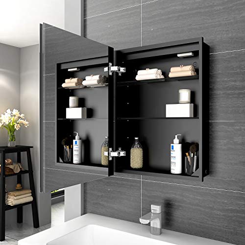 ELEGANT Illuminated Bathroom Mirror Cabinet with Lights and Shaver Socket Wall Mounted LED Bathroom Mirror with Shelf 500mm