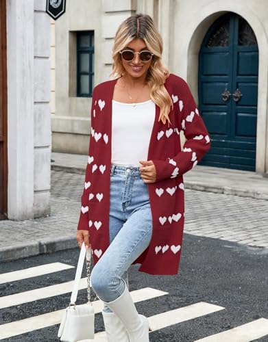 Image of Alsol Lamesa Women's Long Sleeve Heart Cardigan Sweaters V Neck Open Front Knit Coat