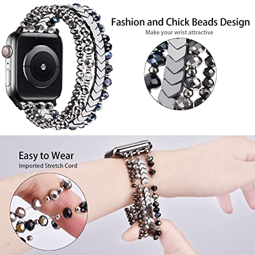 Image of MOFREE Beaded Bracelet Compatible for Apple Watch Band 38mm 40mm 41mm 42mm 44mm 45mm Women,Fashion Handmade Elastic Stretch Strap for iWatch Series SE 8 7 6 5 4 3 2 1