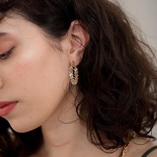 14K Gold Plated Hoop Earrings for Women, Trendy Gold Hoop Earrings Statement Cuff Lightweight Hypoallergenic Jewelry for Her2