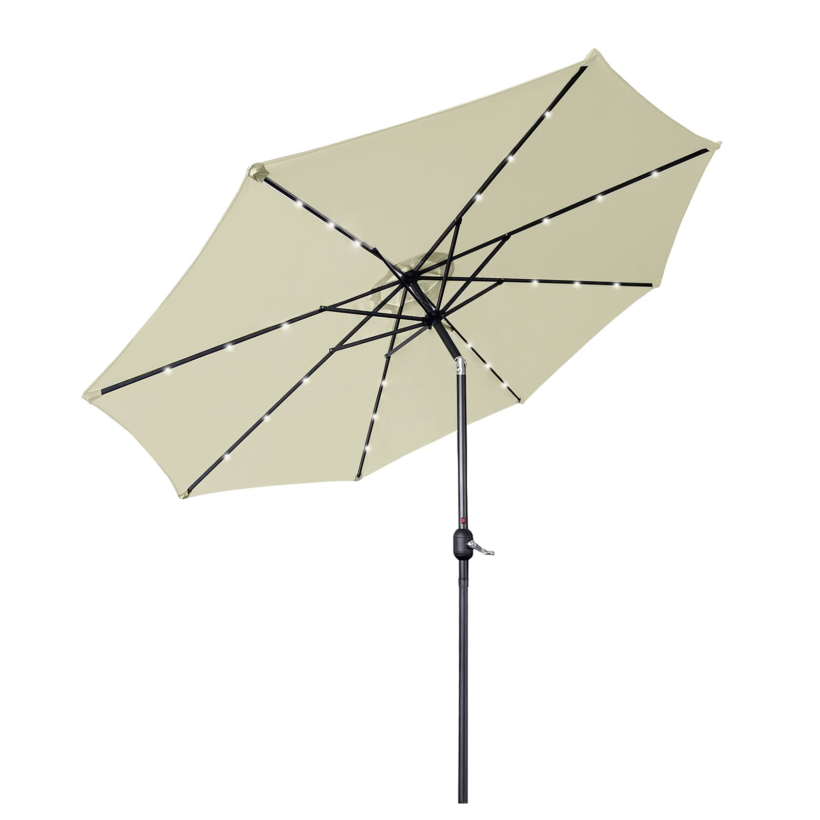 LZQ Sonnenschirm Balkon Ø 300cm Gartenschirm mit Solar LED Beleuchtung Alu Marktschirm mit Handkurbel Strandschirm Rund Terrassenschirm Wasserabweisende UPF 40+(Beige, Winkelverstellbar)
