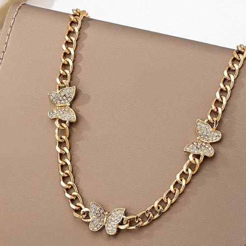 Zurlcdye Chunky Gold Butterfly Necklace Rhinestone Butterfly Chain Necklace Statement Cuban Link Trendy Gold Jewelry Gifts by Zurlcdye - Used condition - Image 7