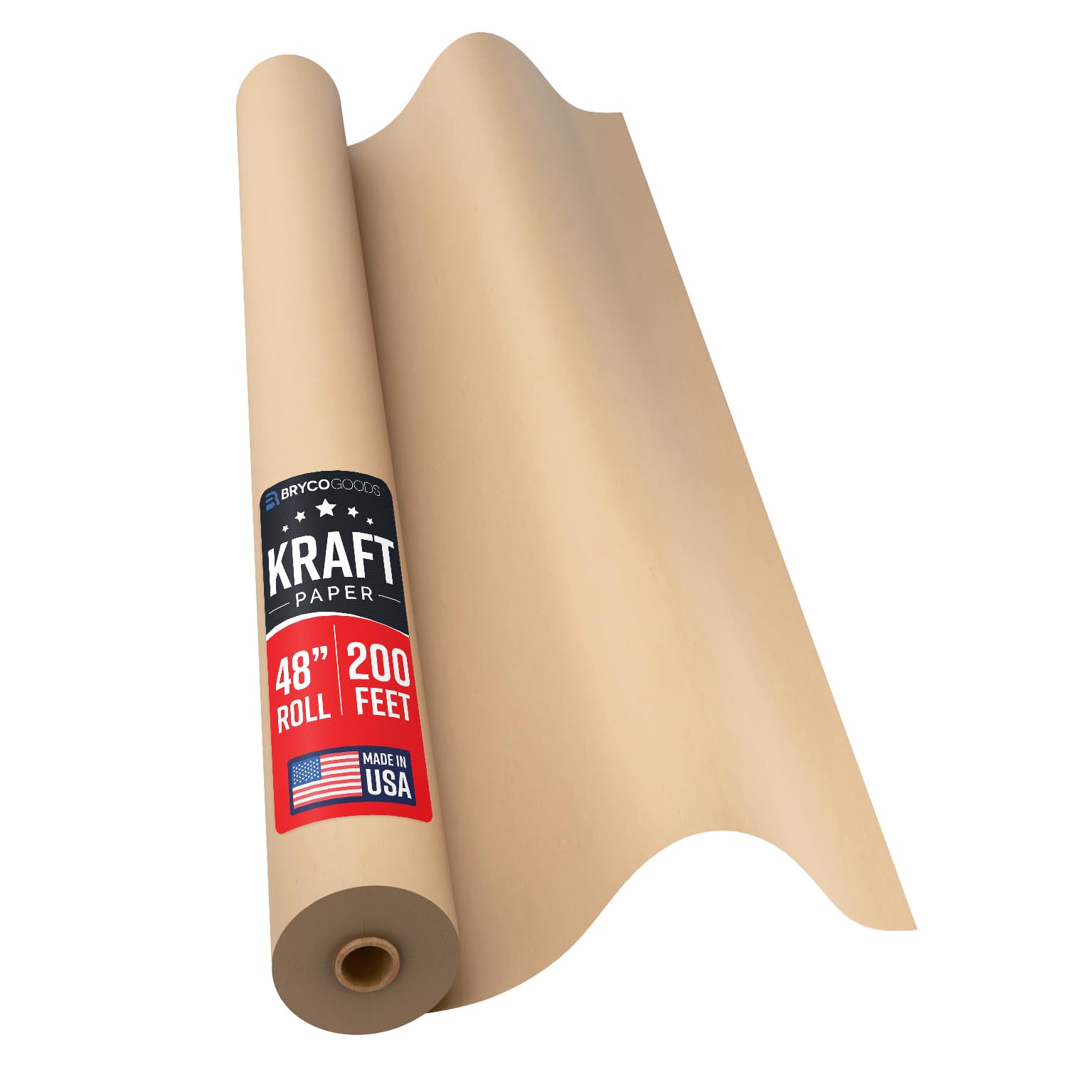 Bryco Goods Papel de embalaje kraft marrón de 48 x 2400 pulgadas, fabricado en Estados Unidos, versátil para diferentes proyectos de arte y manualidades, fija tus notas de trabajo o escuela, crea un