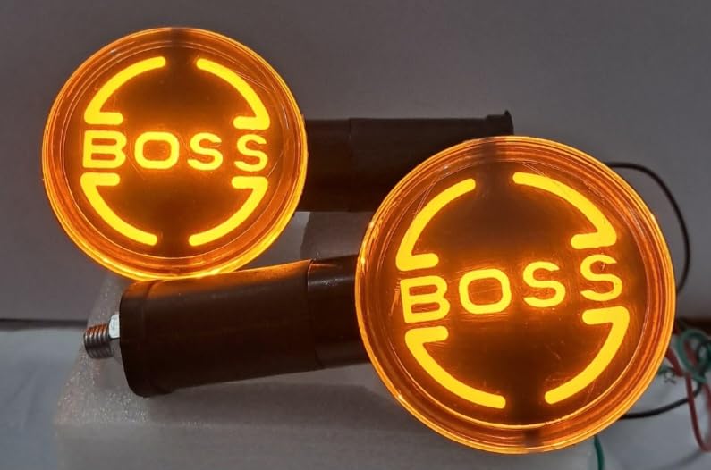 BOSS Head Logo COB LED Indicator for Bullet Classic Standard Electra | Dual Colour, PVC Body, Set of 2, Amber & Red Light, Bike Modification-image-48
