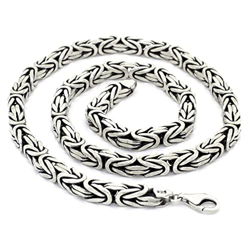 925 Sterling Silver Men's King Byzantine Box Chain Necklace