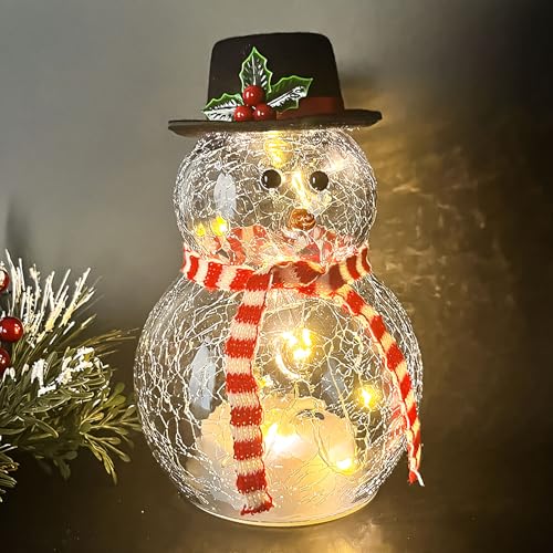 LED Schneemann Deko Glas 19,5cm, Weihnachtsdeko Innen & Aussen,...