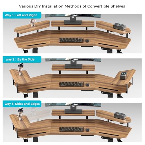 Image of EUREKA ERGONOMIC Standing Gaming Desk with Dual Motor,63 inch Wing Shaped Computer Desk w Mouse Pad, Electric Adjustable Height Table w LED Monitor Stands,Slot Design,Walnut