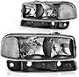 DWVO Headlight Assembly Compatible with 1999 2000 2001 2002 2003 2004 2005 2006 GMC Sierra 1500&2500 / 00-06 GMC Yukon&Yukon XL 1500 2500 Headlights Black Housing Clear Reflector Headlamp