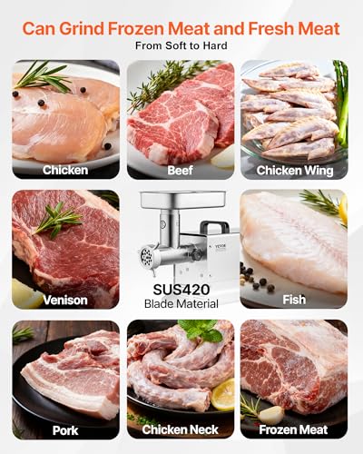 Image of VEVOR Meat Grinder, 0.75 HP 550W, 11 Lbs /Min Electric Meat Grinders with Blade, Grinding Plate, Sausage Maker, Stainless Steel Commercial Meat Mincer for Kitchen Restaurant Butcher Store, ETL Listed