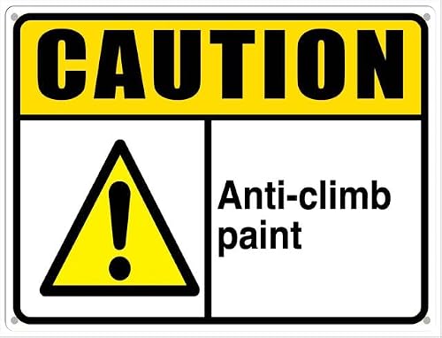 Anti-Climb Paint Perimeter Security Hazard Warning Tin Sign 8"x12", decorative plaque for home garden fencing, commercial wall boundaries and factory perimeters