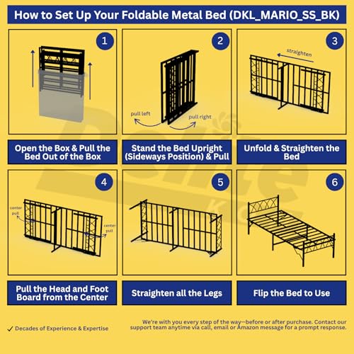 Image of DELITE KOM Mario Foldable Metal Bed | Single Size (6.41ft x 3ft) | Portable | No Installation | Strong Steel Frame | Powder Coated | Heavy Load | for 75 inchx36 inch Mattress | Glossy Black | 1 Year Warranty