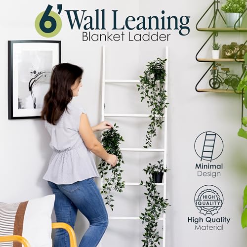 Image of Blanket Ladder for the Living Room and Bedroom, Quilt Rack, 6-Tier, White