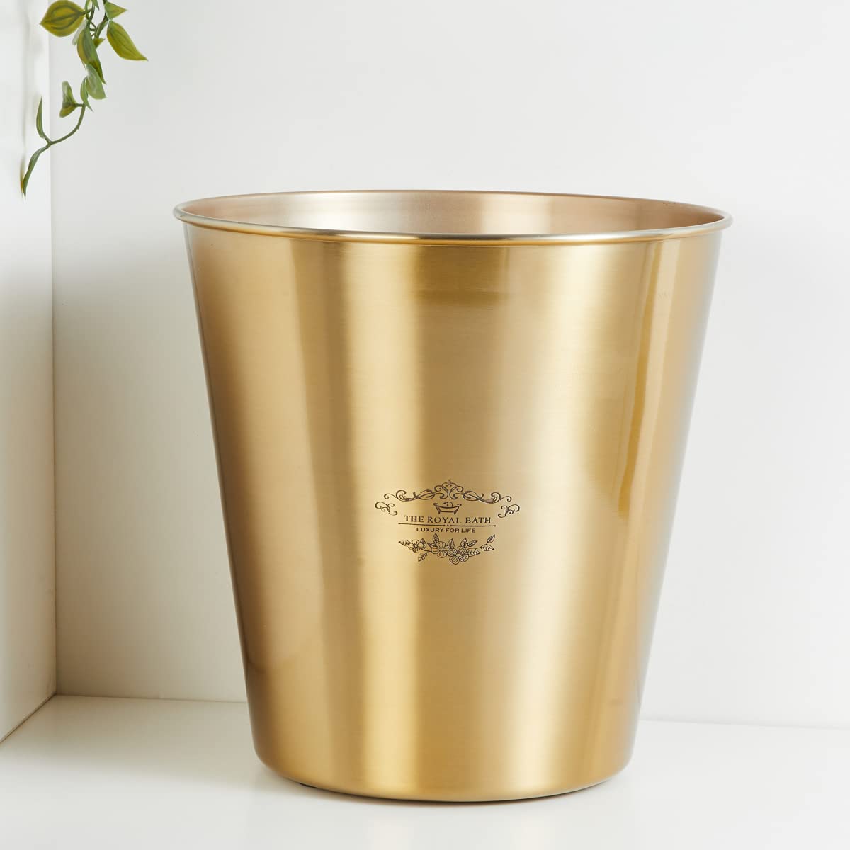 Home Centre Royal Bath Gold Printed Stainless Steel Open-Top Waste Bin